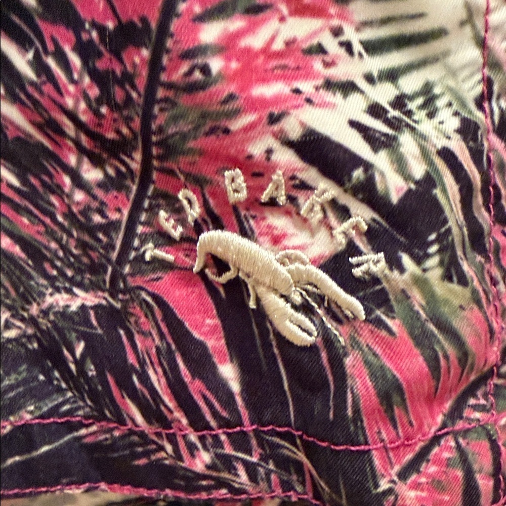 Ted Baker Men’s Tropical Floral Swim Trunks Pink Black Size 3 Medium - Picture 4 of 7